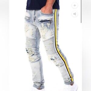 PREME DENIM MALE INDIGO JEANS (YELLOW STRIPE) For men’s Size W42 L33